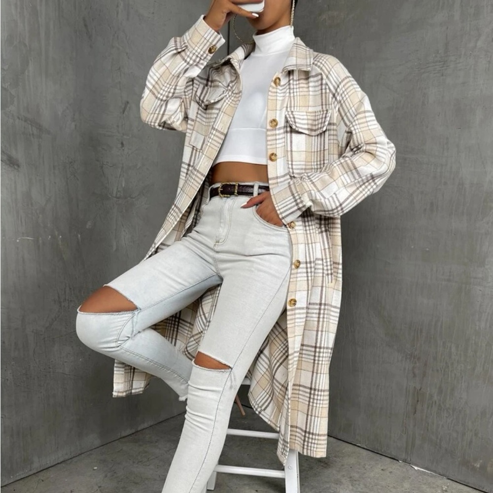 Plaid Print Drop Shoulder Coat